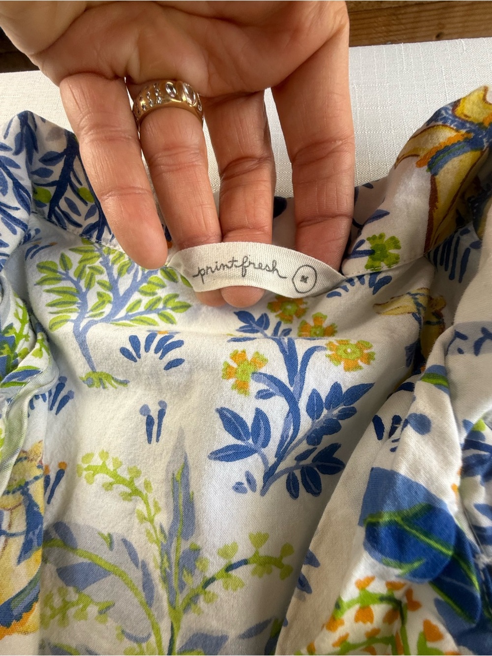 Printfresh Camel Party‎ Pajama Top Long Sleeve Cotton Button Front Blue Yellow M - Picture 2 of 9